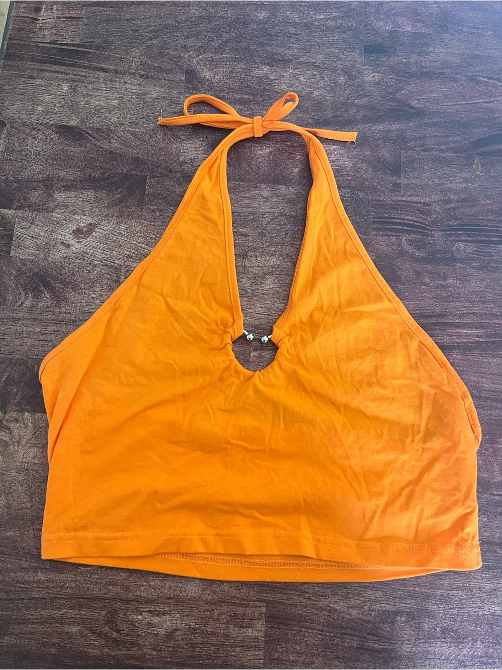 Orange Halter Crop Top with Ring Detail